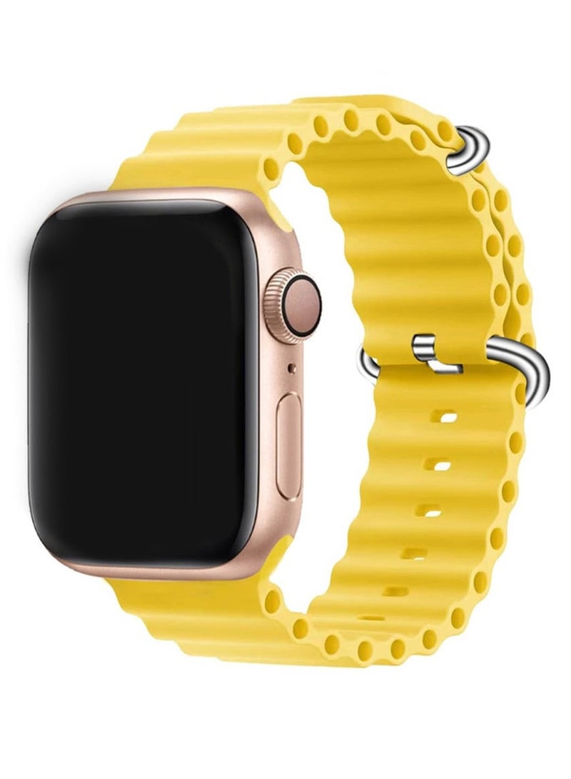 CATANES حزام Apple Watch Ocean Band 49 مم 45 مم 44 مم 42 مم من السيليكون الناعم لسلسلة iWatch Ultra/8/7/SE/6/5/4/3/2/1 باللون الأصفر - Image 2