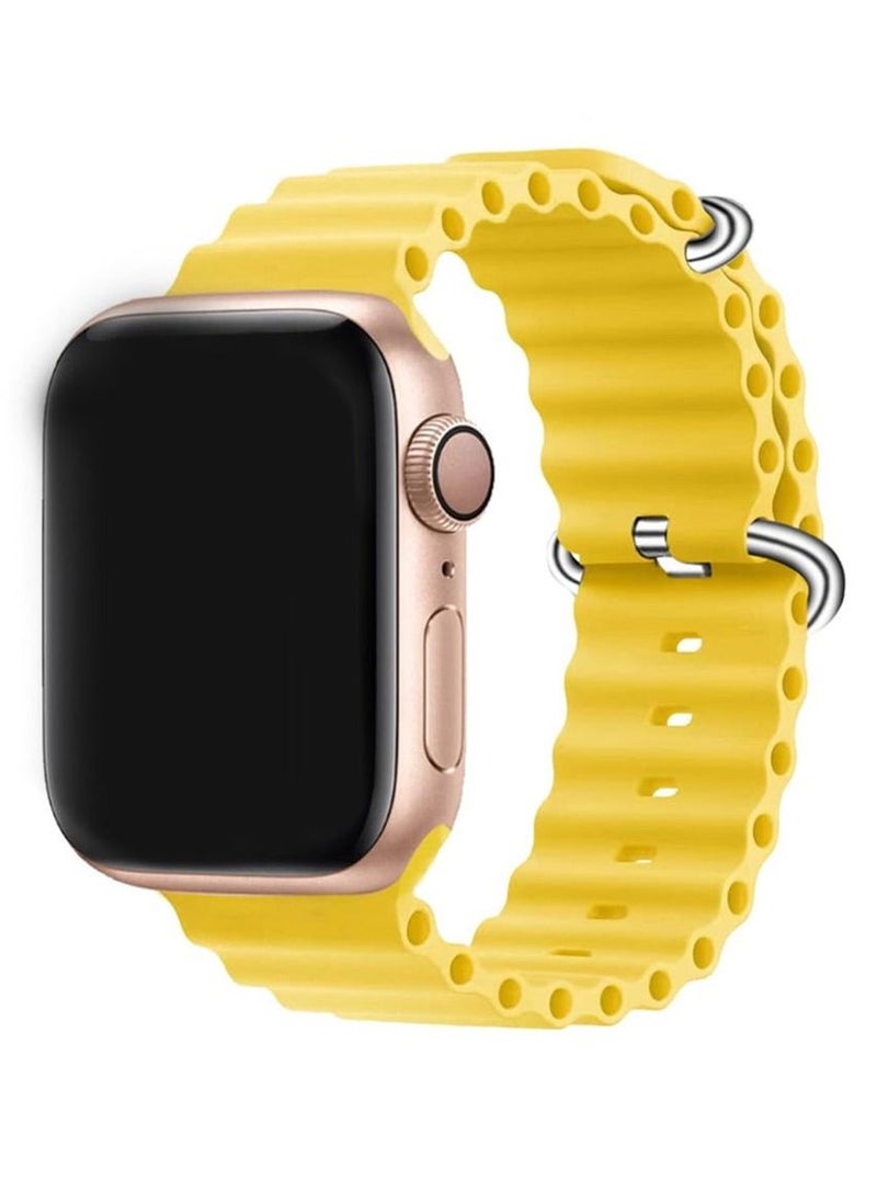 CATANES Apple Watch Ocean Band 49mm 45mm 44mm 42mm Soft Silicone Loop Strap for iWatch Series Ultra/8/7/SE/6/5/4/3/2/1 Yellow  - Image 1