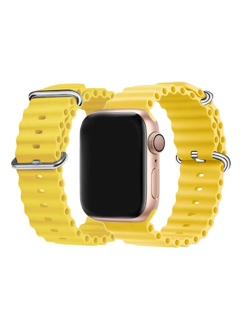 CATANES Apple Watch Ocean Band 49mm 45mm 44mm 42mm Soft Silicone Loop Strap for iWatch Series Ultra/8/7/SE/6/5/4/3/2/1 Yellow  - Image 5