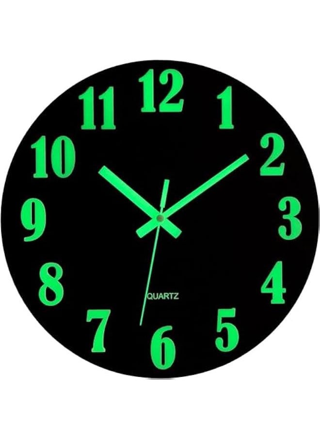 HOOKOR Wall Clock - 12 Inch Black Luminous Wall Clocks Battery Operated Glow in The Dark Wall Clock Silent Non Ticking Wooden Round Analog Night Light Clock for Living Room Bedroom Home Decor (Black)  - Image 1