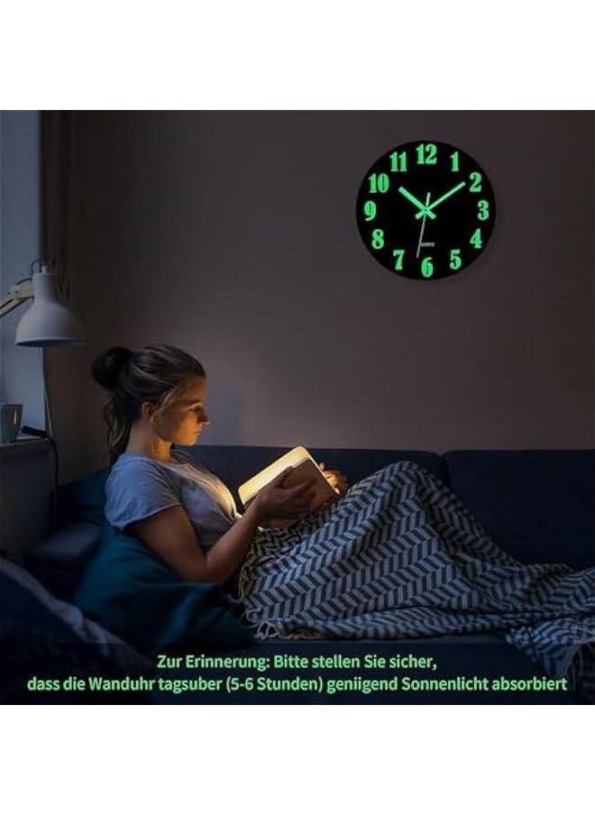 HOOKOR Wall Clock - 12 Inch Black Luminous Wall Clocks Battery Operated Glow in The Dark Wall Clock Silent Non Ticking Wooden Round Analog Night Light Clock for Living Room Bedroom Home Decor (Black)  - Image 4