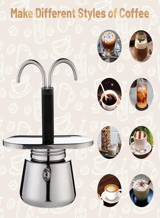 Pilipane Stainless Steel Moka Pot, 2 Cup Stovetop Espresso Maker, 100ML Stovetop Double Spout Espresso Maker for Making Espressoes Cappuccino Latte Home Camping - Image 5