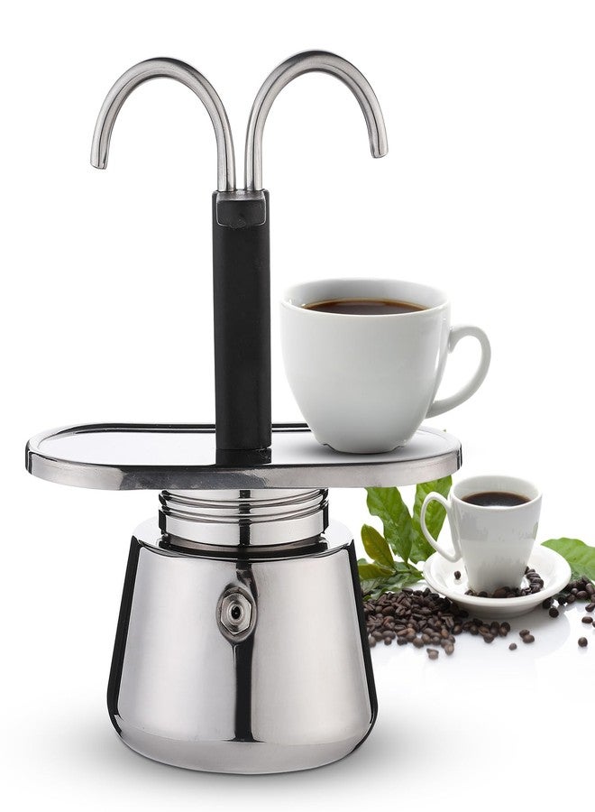 Pilipane Stainless Steel Moka Pot, 2 Cup Stovetop Espresso Maker, 100ML Stovetop Double Spout Espresso Maker for Making Espressoes Cappuccino Latte Home Camping - Image 1
