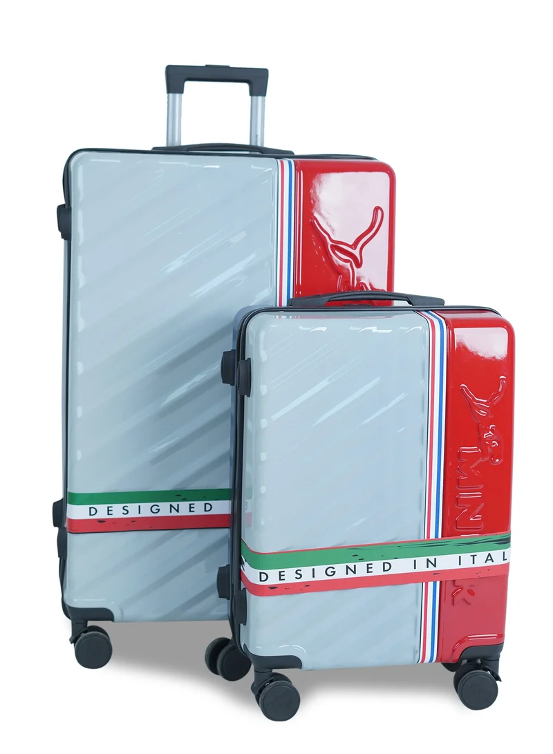 MNUK SWAGGER Set of 2 Luggage| Polycarbonate and ABS Hardside Trolley| Double 360Â° 4 Wheeler| Cabin-20 Inch, Large-28 Inch| White Red