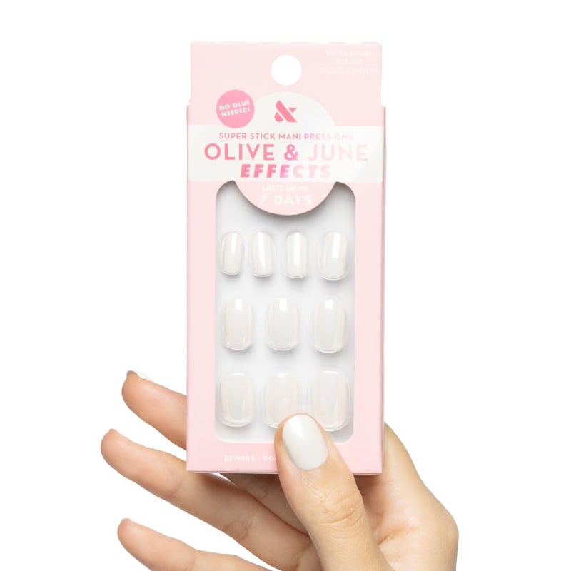 Olive & June Effects Super Stick Mani Press On Nails | Extra Short Round | No Glue Needed | 32 Tab Nails in 16 Sizes | Non-Toxic Tabs | Easy On-Off Non-Damaging Realest Look | 7-Day Wear |Cloud Chrome - Image 1
