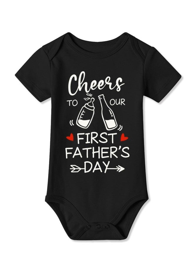 BesserBay Baby Girls Happy 1st Daddys Day Cheers to Our First Fathers Day Cotton Onesie Black Newborn Bodysuit Size 0-3 Months - Image 1