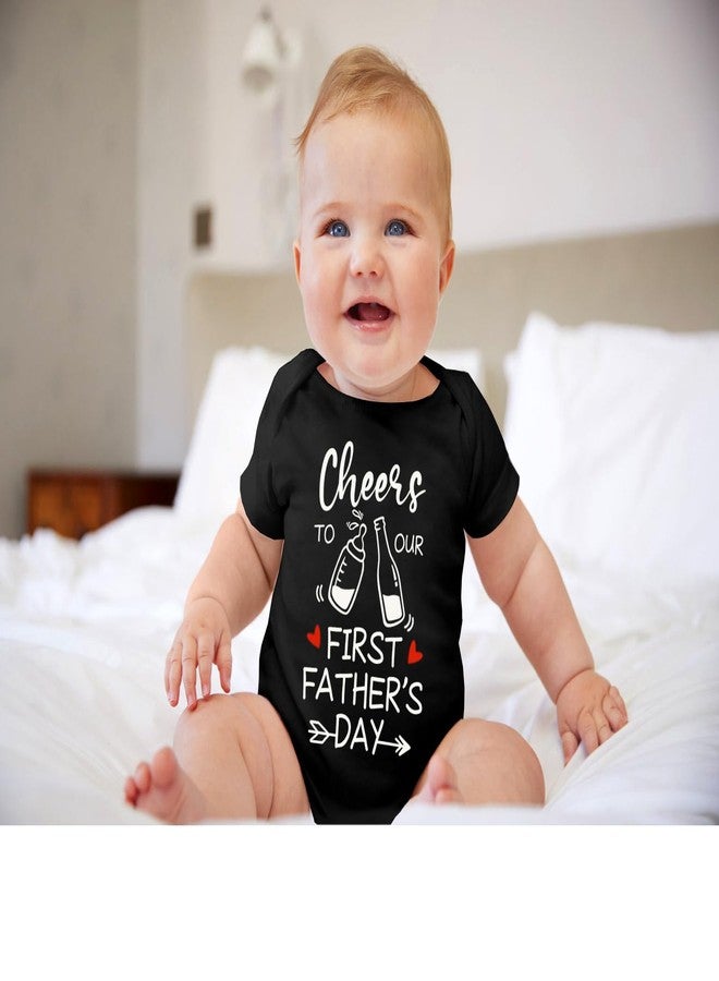 BesserBay Baby Girls Happy 1st Daddys Day Cheers to Our First Fathers Day Cotton Onesie Black Newborn Bodysuit Size 0-3 Months - Image 2