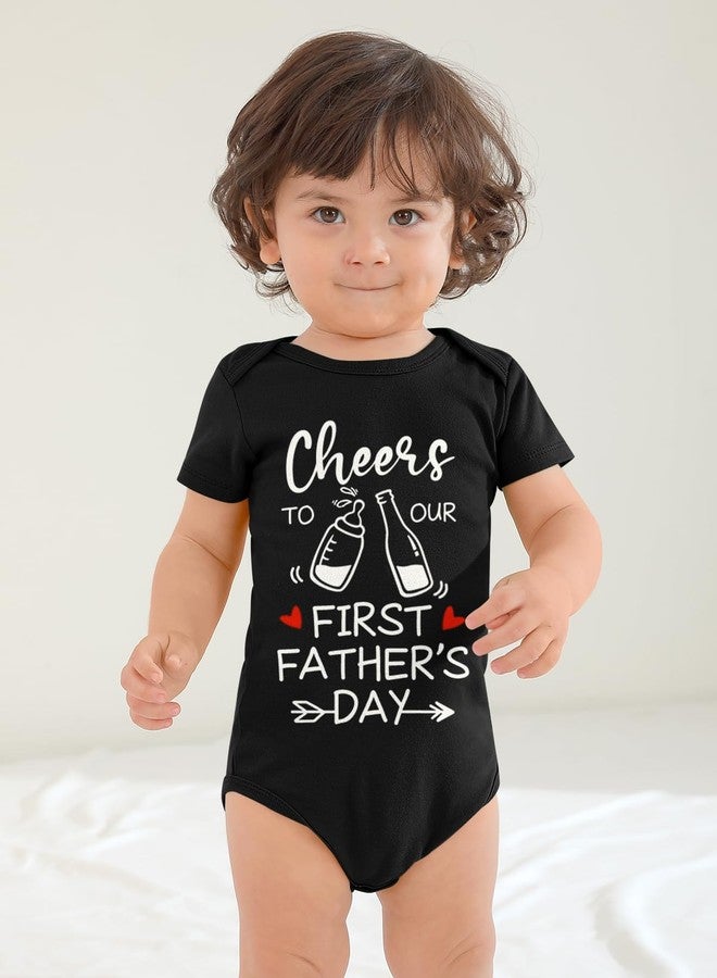 BesserBay Baby Girls Happy 1st Daddys Day Cheers to Our First Fathers Day Cotton Onesie Black Newborn Bodysuit Size 0-3 Months - Image 3
