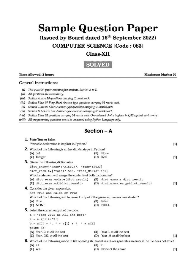 null - Oswaal CBSE Class 12 Computer Science Question Bank 2023-24 Book - Image 1