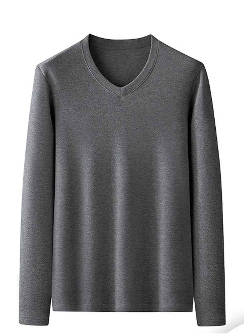 Loquat - Mens Solid Color V-Neck Thermal Underwear Shirt Cold Weather Thick Base Layer,Long Sleeve T-Shirt Loungewear Deep Grey - Image 1