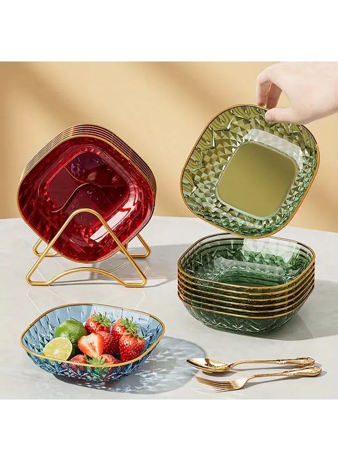5 Piece Golden Square Snack Plate Set Plastic Serving Trays For Appetizers Desserts Fruit - Image 4