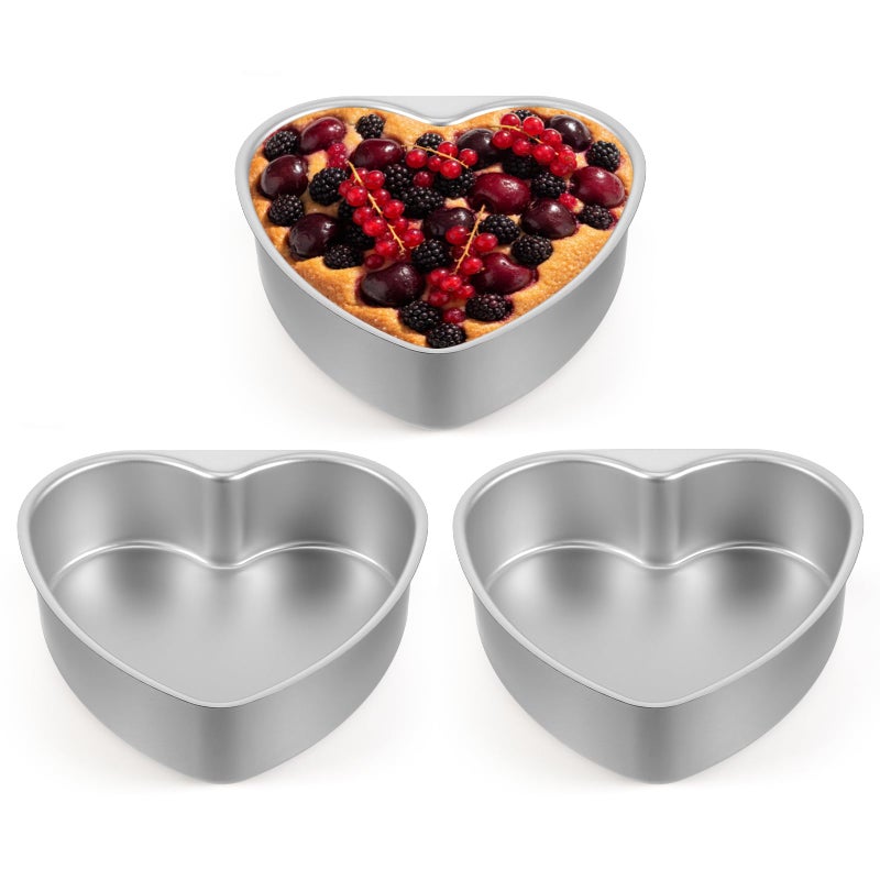 Qulkws 3 PCS 8 Inch Aluminum Heart Cake Molds, Heart Shaped Cake Pans, Cake Baking Supplies, Heat-Resistant DIY Baking Tool for Wedding, Birthday Party, Engagement, Valentine Day - Image 1