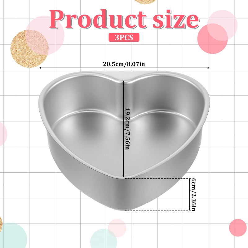 Qulkws 3 PCS 8 Inch Aluminum Heart Cake Molds, Heart Shaped Cake Pans, Cake Baking Supplies, Heat-Resistant DIY Baking Tool for Wedding, Birthday Party, Engagement, Valentine Day - Image 2