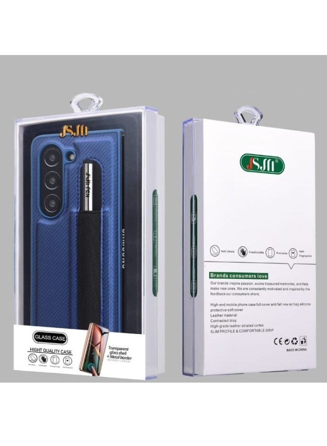JSJM GALAXY  FOLD 6 - JSJM CASE WITH PEN + GLASS COVER CASE FOR SAMSUNG GALAXY FOLD 6 ( Design - 118 ) [Blue Color] - Image 2