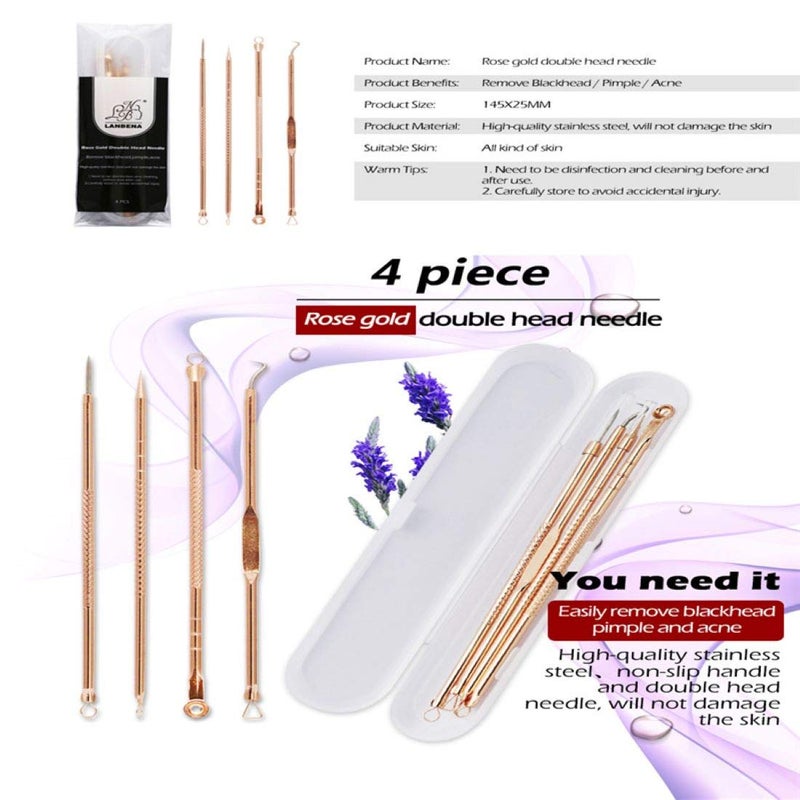 Digital Shoppy Lanbena Rose Gold Acne Removal Double Head Needle Pimple Blackhead remove Treatment Acne Needle Acne Remover Pull 4 pcs - Image 2