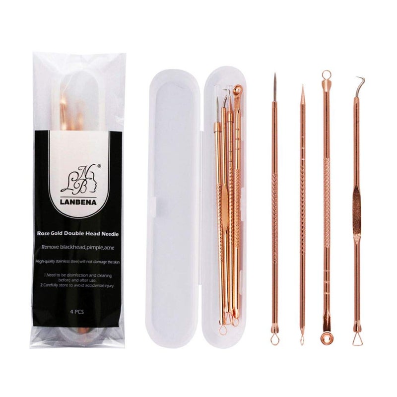 Digital Shoppy Lanbena Rose Gold Acne Removal Double Head Needle Pimple Blackhead remove Treatment Acne Needle Acne Remover Pull 4 pcs - Image 1