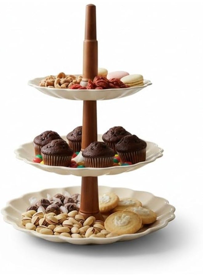 3-Tier Plastic Kahk & Pastry Stand – Large Size, 35cm Height, Easy Assembly HR (Beige) - Image 3