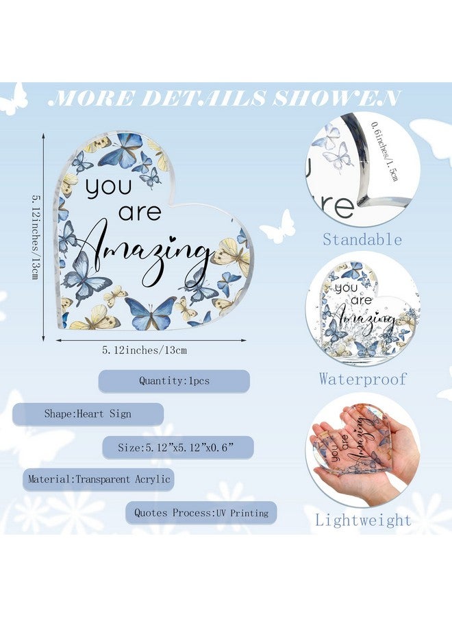 يوليجو هدية ملهمة بمناسبة عيد الميلاد، لافتة "أنت مدهش" مصنوعة من الأكريليك على شكل فراشة على شكل قلب، قطعة مركزية للطاولة على شكل فراشات ريفية لزملاء العمل والموظفين والمعلمين والطلاب (أزرق) - Image 2