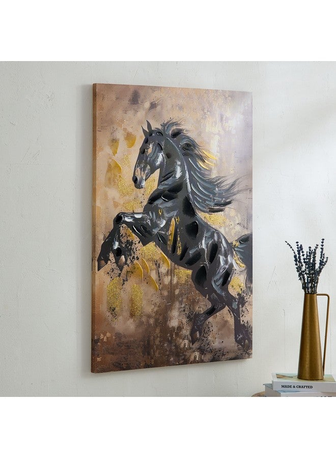 Home Box Nairobi Rearing Horse Foil Hand Painting Wall Art 90 x 2.5 x 60 cm  - Image 1
