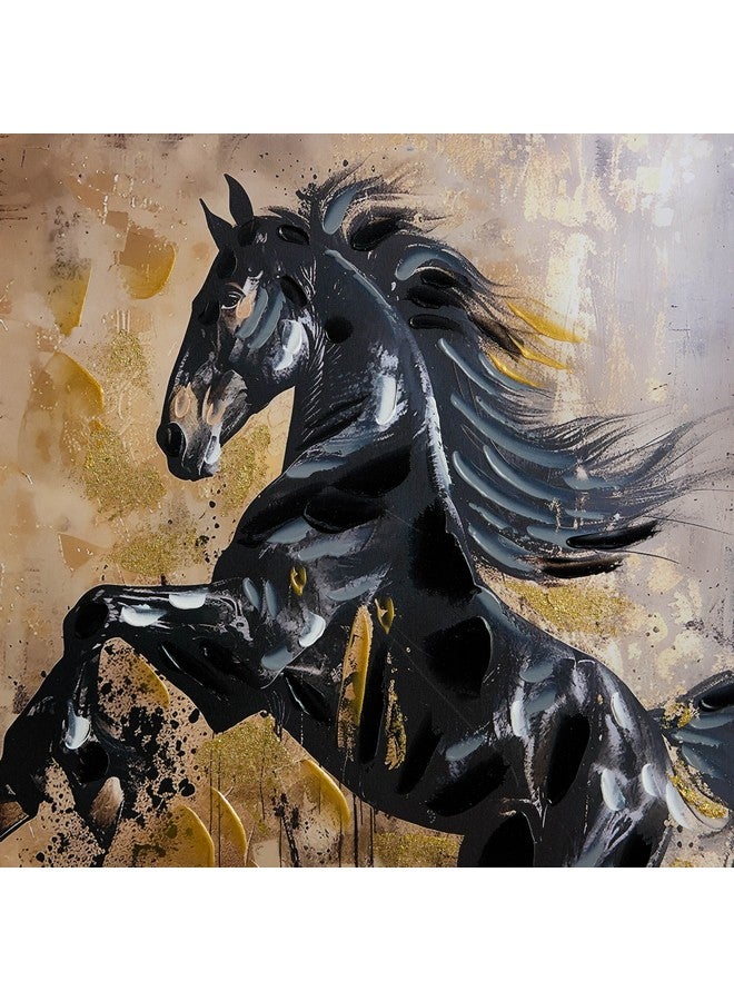 Home Box Nairobi Rearing Horse Foil Hand Painting Wall Art 90 x 2.5 x 60 cm  - Image 4