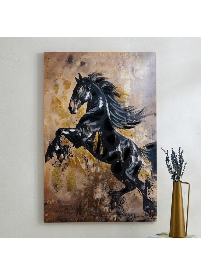 Home Box Nairobi Rearing Horse Foil Hand Painting Wall Art 90 x 2.5 x 60 cm  - Image 2