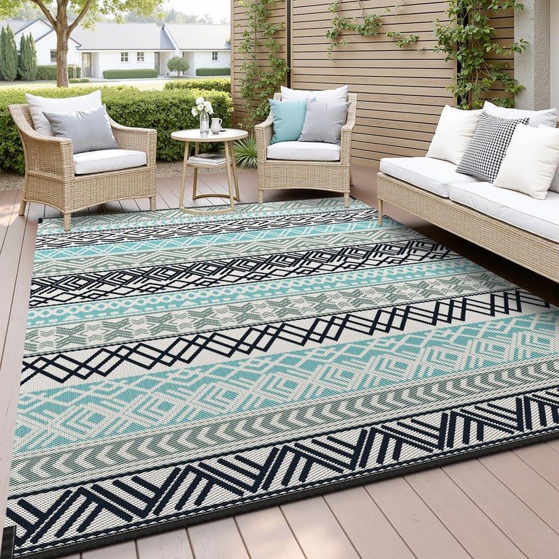 MontVoo Outdoor Rug Carpet WaterproofPatio Rug Mat 5x8 Reversible RV Camping Rug Picnic Mat Plastic Straw Outside Rug for Balcony Porch Deck BeachBoho Outdoor Area Rug for Patio Decor Colorful