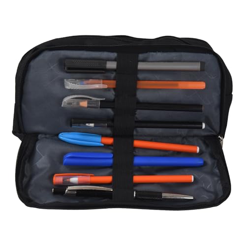 AQBAH Multi-Utility Pocket Large Capacity Pencil Case Canvas Pouch with 3 Zippers School Supply for Students, Stationery Box, Space Pen/Pencil Box for Kids, Boys & Girls Gift (Pack of 1, Black) - Image 4
