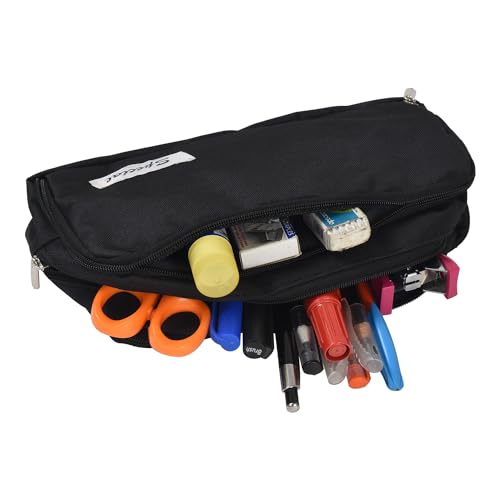 AQBAH Multi-Utility Pocket Large Capacity Pencil Case Canvas Pouch with 3 Zippers School Supply for Students, Stationery Box, Space Pen/Pencil Box for Kids, Boys & Girls Gift (Pack of 1, Black) - Image 3