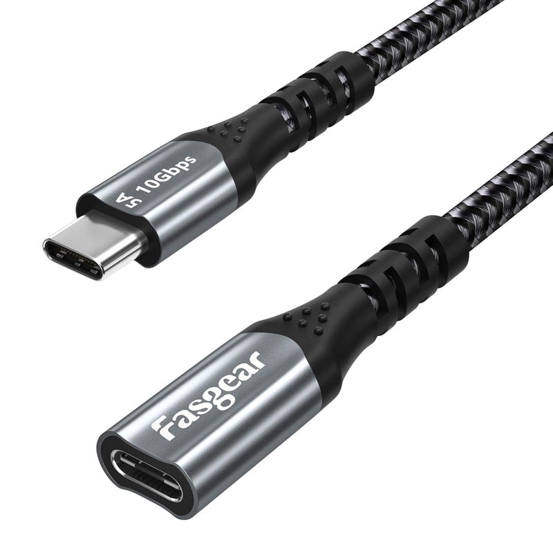 فاسجير كابل تمديد USB C من 10 جيجابت في الثانية USB 3.1 الجيل 2 من النوع C ذكر إلى أنثى يدعم إخراج فيديو وصوت بدقة 4K متوافق مع منفذ Thunderbolt 3 وMacBook Pro وDell XPS وSwitch وUSB-C Hub (1 متر، أسود) - Image 1