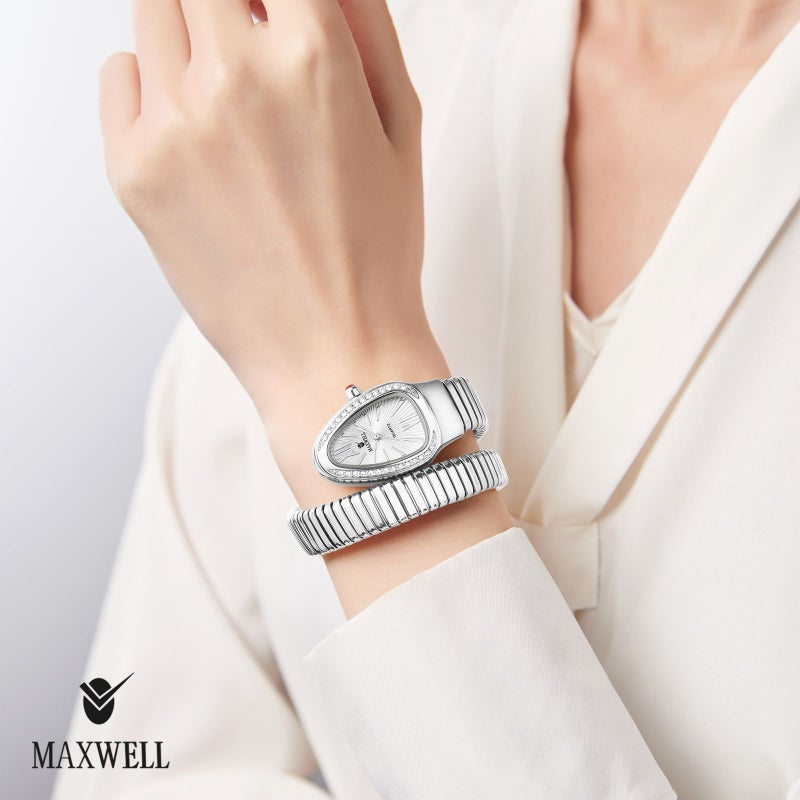 ماكسويل ساعه نسائيه الثعبان من ماركه مكسويل الاصليه بالون الفضي