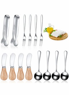 Y&D Cheese Butter Spreader Knives Set Stainless Steel Slicer with Wooden Handles Mini Serving Tongs Spoons and Forks for Butter, Pastry Making (Silver,14 Pieces)  - Image 1