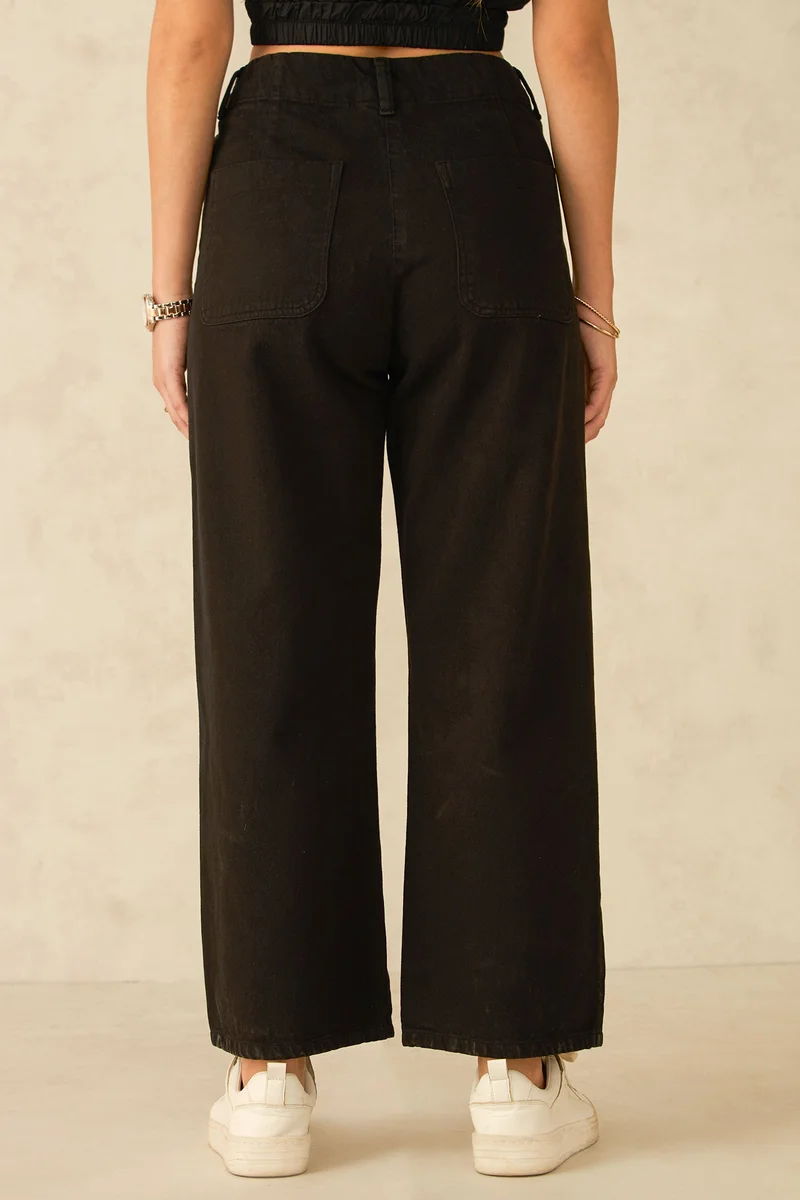 Virgio Cotton High Party Wear Waist Black Ankle Jean for Women