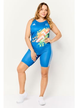 Adidas Women Sportswear Fit Sleeveless Cycling Leotard, Blue  - Image 2