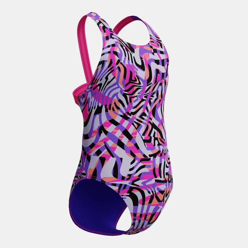 speedo Pink Kids' Printed Leaderback One-Piece Swimsuit  | Best Price UAE