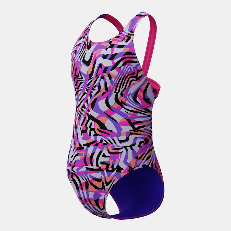 speedo Pink Kids' Printed Leaderback One-Piece Swimsuit  | Best Price UAE