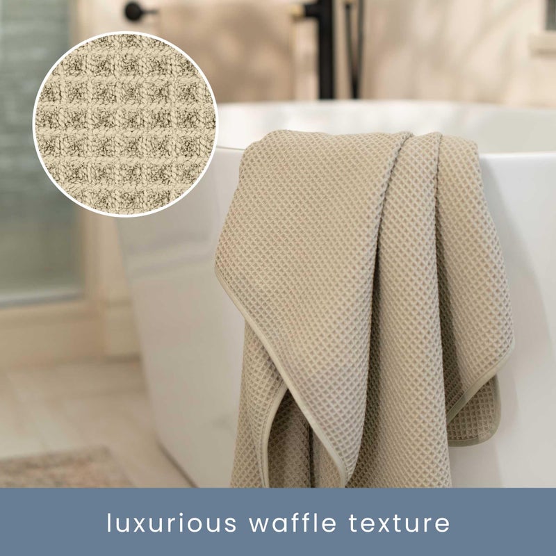 S&T INC. Aura Microfiber Waffle Bath Towels, 4 Pack, Quick-Dry, Ultra Absorbent, Lightweight Towels for Bathroom, Gym, Travel and Beach, 30 inches x 60 inches, 420GSM, Beige - Image 2
