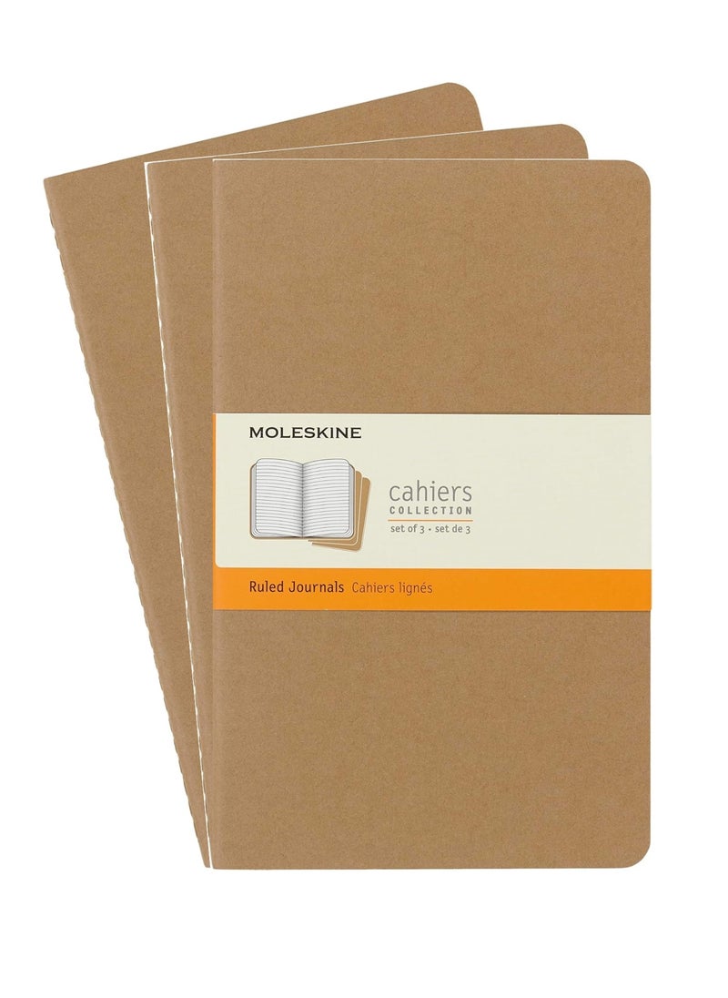 MOLESKINE 3-Piece Large Cahier Journal Notebooks Ruled 13x21cm Size Kraft Brown  - Image 1