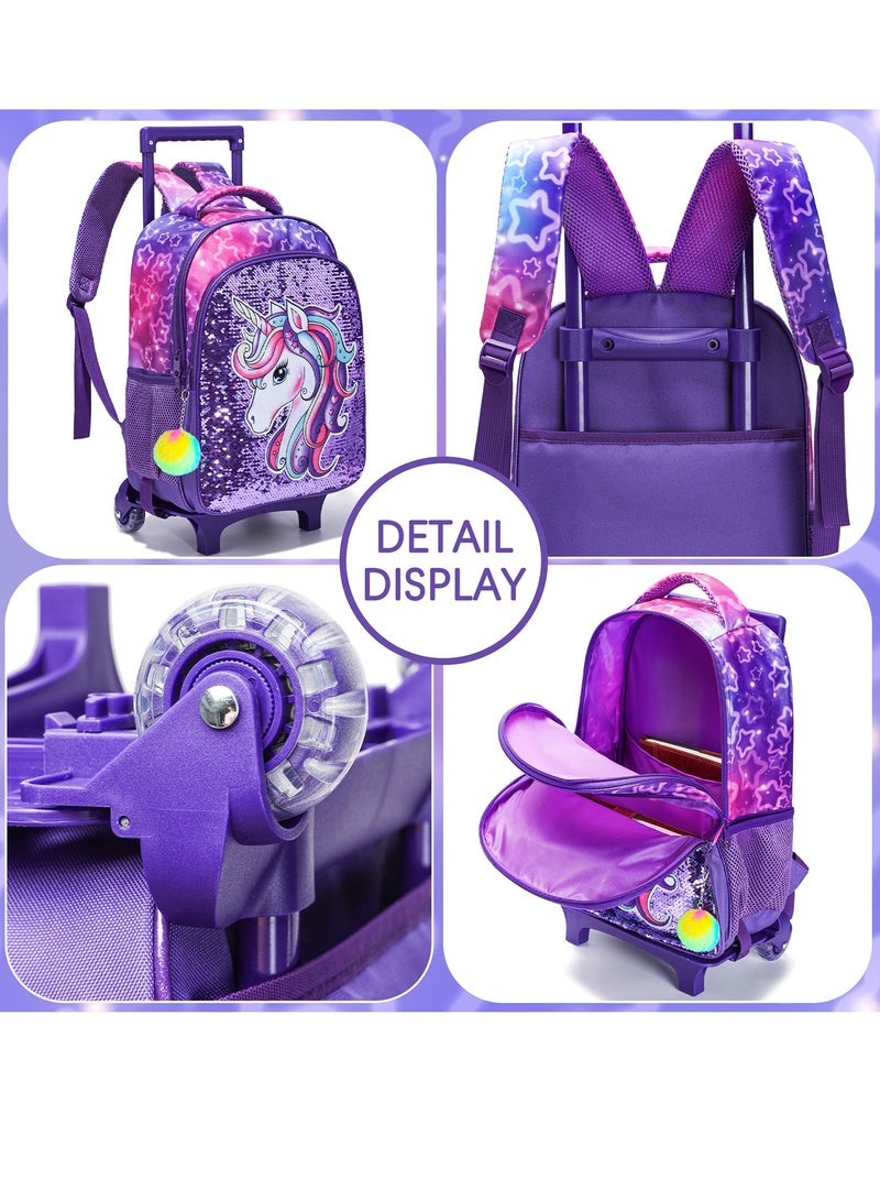 YY-Recheer 3Pcs Kids Trolley Schoolbag with Lunch Bag and Pencil Case, Girls Mermaid Unicorn Pattern Backpack for Students - Image 4