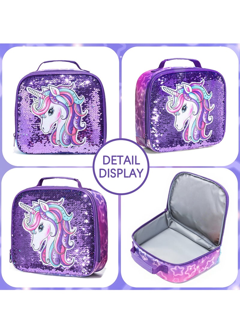 YY-Recheer 3Pcs Kids Trolley Schoolbag with Lunch Bag and Pencil Case, Girls Mermaid Unicorn Pattern Backpack for Students - Image 5