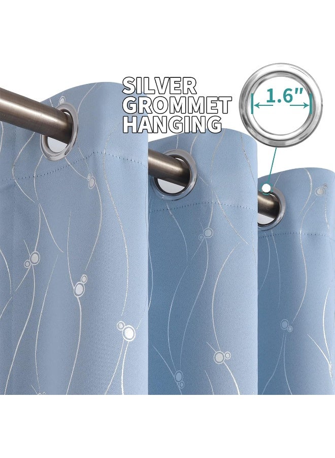 BGment Bgress غرفة الستائر الستائر 84 بوصة طويلة جروميت الستائر تعتيم معزولة حرارية مع خط الموجة ونقاط مطبوعة لغرفة النوم 2 لوحات كل 42 × 84 بوصة أزرق فاتح - Image 5