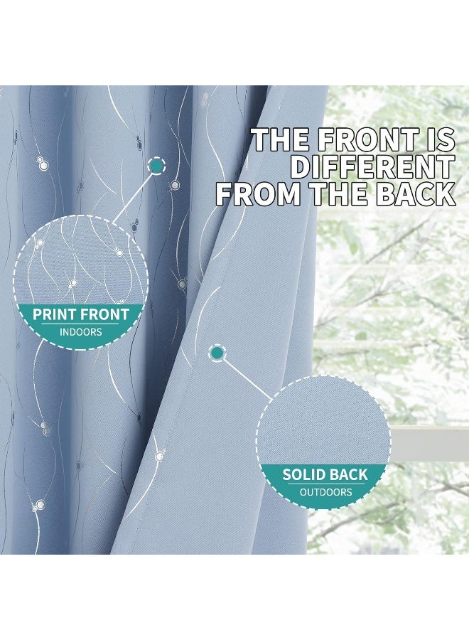 BGment Bgress غرفة الستائر الستائر 84 بوصة طويلة جروميت الستائر تعتيم معزولة حرارية مع خط الموجة ونقاط مطبوعة لغرفة النوم 2 لوحات كل 42 × 84 بوصة أزرق فاتح - Image 3