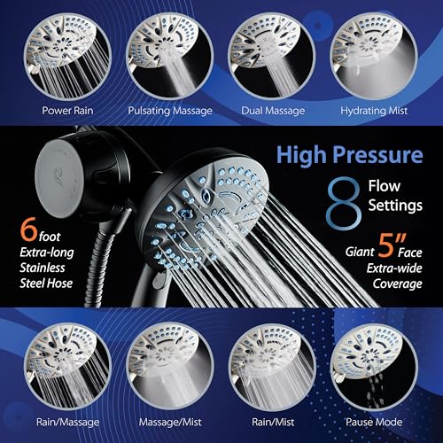 AquaCare Magneton 8setting Magnetic Docking Hand Shower with Builtin Shower Filter ONOFF Filtration Modes Instant Cartridge Reload StayClean KDF Cartridge 6 ft Steel Hose Matte Black - Image 3