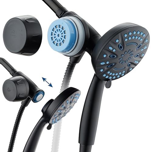 AquaCare Magneton 8setting Magnetic Docking Hand Shower with Builtin Shower Filter ONOFF Filtration Modes Instant Cartridge Reload StayClean KDF Cartridge 6 ft Steel Hose Matte Black - Image 1