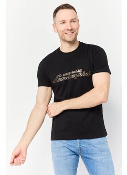 LAMBORGHINI Men Crew Neck Short Sleeves Graphic Printed T-Shirt, Black  - Image 1