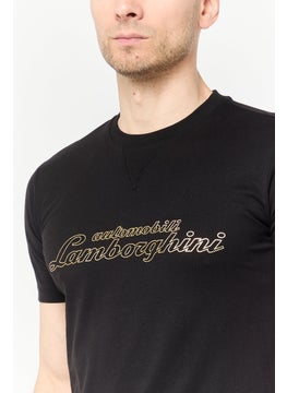 LAMBORGHINI Men Crew Neck Short Sleeves Graphic Printed T-Shirt, Black  - Image 3