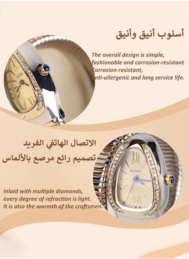BIFANXI Women's Oval Watch, Snake Quartz Watch, Fashionable and Versatile Diamond Watch  - Image 3