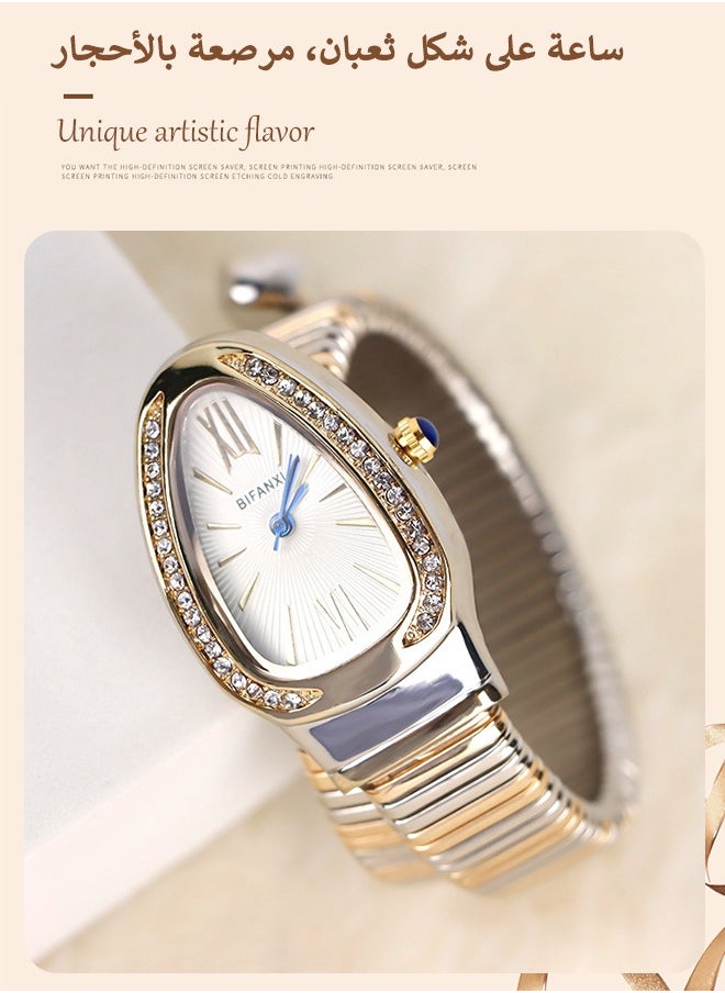 BIFANXI Women's Oval Watch, Snake Quartz Watch, Fashionable and Versatile Diamond Watch  - Image 1