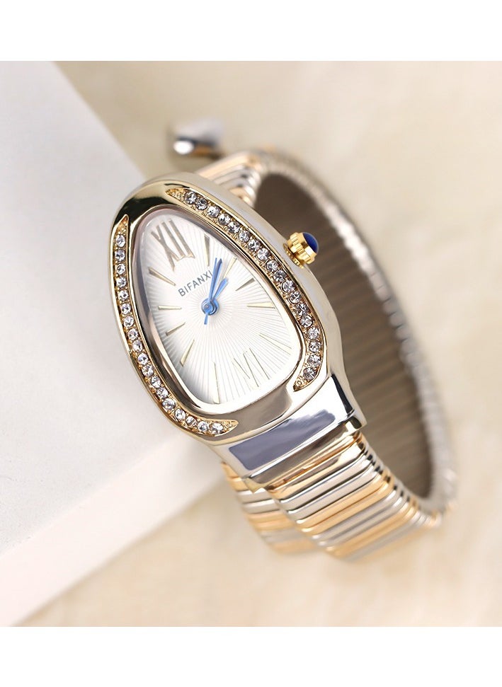 BIFANXI Women's Oval Watch, Snake Quartz Watch, Fashionable and Versatile Diamond Watch  - Image 4