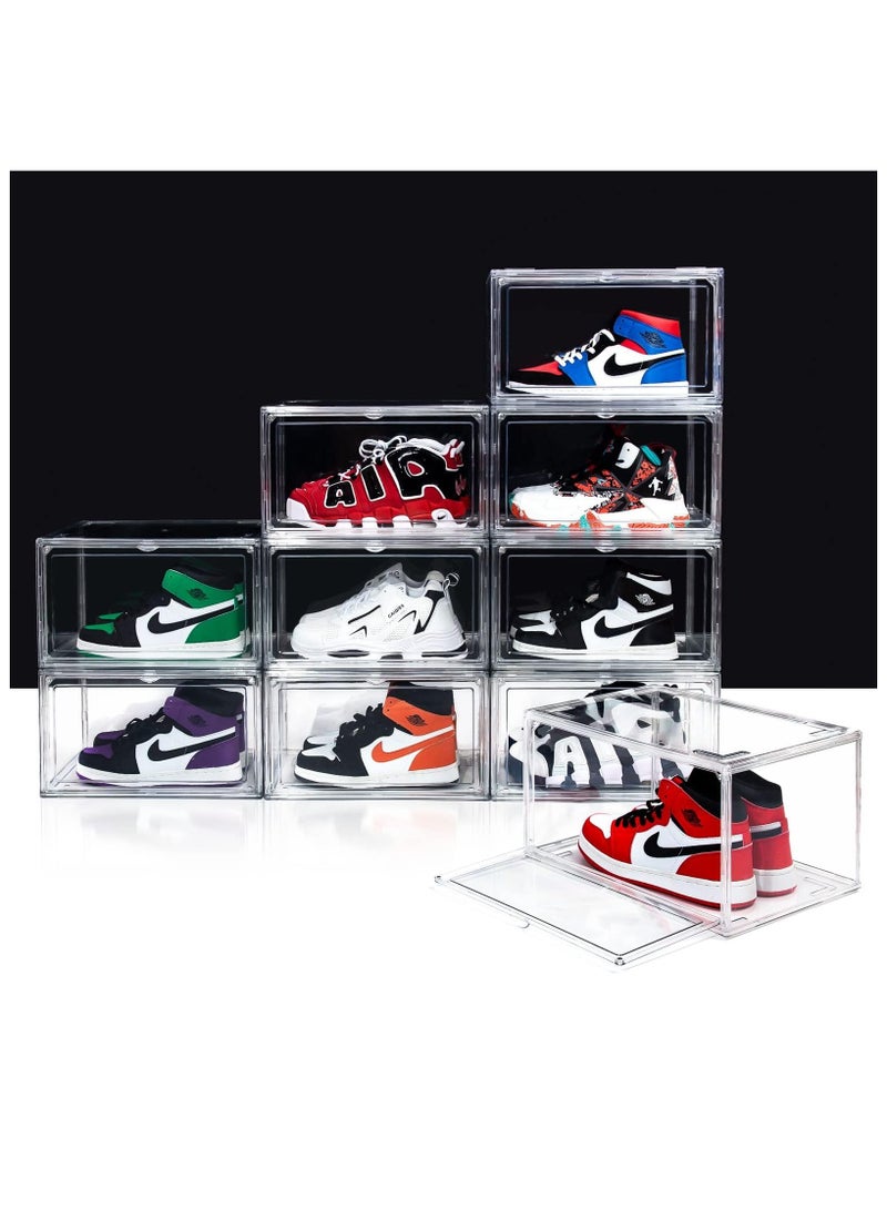 LENDIS Clear plastic shoe box, Plastic stackable sneaker box, Space saving, Shoe display box, Collection display box, Side opening (10 Box fully transparent)