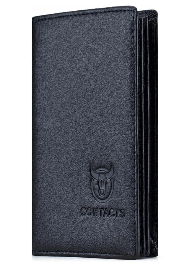 كونتاكتس محفظة رجالية من الجلد الطبيعي من كونتاكتس | محفظة مانعة لتقنية RFID للرجال | تتسع لما يصل إلى 15 بطاقة ونافذة واحدة لبطاقة الهوية | سعة كبيرة تتسع لـ 50 ورقة نقدية (أسود) - Image 1